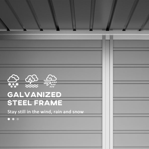 6.3 x 4.3FT Garden Shed. Galvanised Metal Shed, Outdoor Tool Storage Shed with Pent Roof, Lockable Door and 2 Vents, Grey