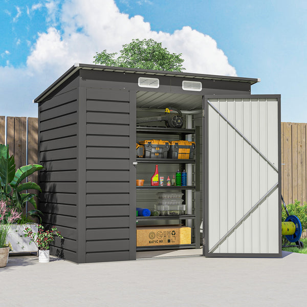 6 x 4FT Outdoor Storage Shed, Easy to Assemble Galvanized Metal Garden Shed, Waterproof Tool Shed with Lockable Door and 2 Vents for Backyard, Lawn, Patio, Grey