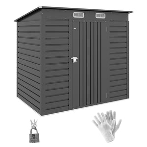 6.3 x 4.3FT Garden Shed. Galvanised Metal Shed, Outdoor Tool Storage Shed with Pent Roof, Lockable Door and 2 Vents, Grey