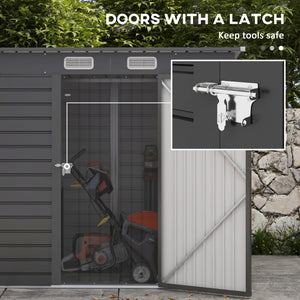 6.3 x 4.3FT Garden Shed. Galvanised Metal Shed, Outdoor Tool Storage Shed with Pent Roof, Lockable Door and 2 Vents, Grey