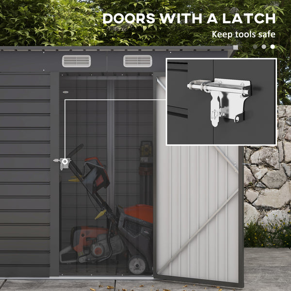 6.3 x 4.3FT Garden Shed. Galvanised Metal Shed, Outdoor Tool Storage Shed with Pent Roof, Lockable Door and 2 Vents, Grey