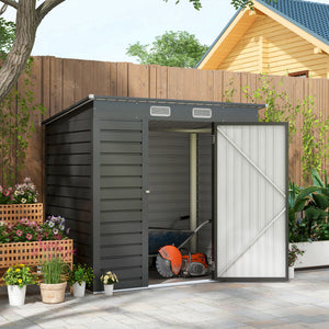 6.3 x 4.3FT Garden Shed. Galvanised Metal Shed, Outdoor Tool Storage Shed with Pent Roof, Lockable Door and 2 Vents, Grey