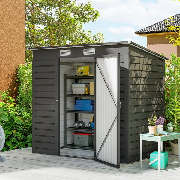 6 x 4FT Outdoor Storage Shed, Easy to Assemble Galvanized Metal Garden Shed, Waterproof Tool Shed with Lockable Door and 2 Vents for Backyard, Lawn, Patio, Grey