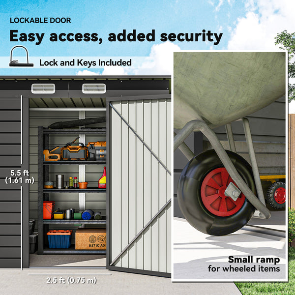 6 x 4FT Outdoor Storage Shed, Easy to Assemble Galvanized Metal Garden Shed, Waterproof Tool Shed with Lockable Door and 2 Vents for Backyard, Lawn, Patio, Grey