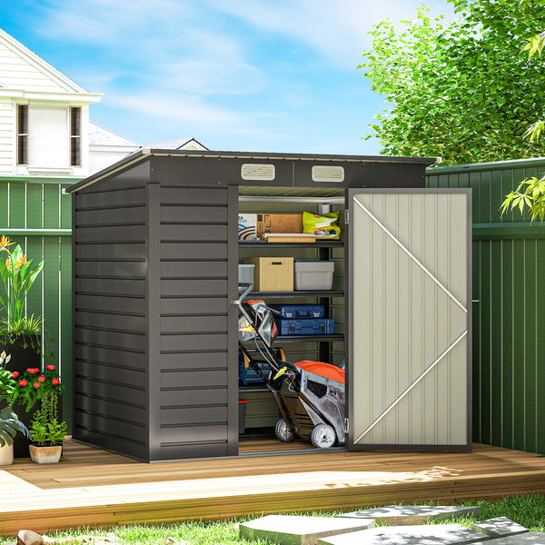 6 x 4FT Outdoor Storage Shed, Easy to Assemble Galvanized Metal Garden Shed, Waterproof Tool Shed with Lockable Door and 2 Vents for Backyard, Lawn, Patio, Grey