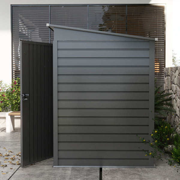 6.3 x 4.3FT Garden Shed. Galvanised Metal Shed, Outdoor Tool Storage Shed with Pent Roof, Lockable Door and 2 Vents, Grey