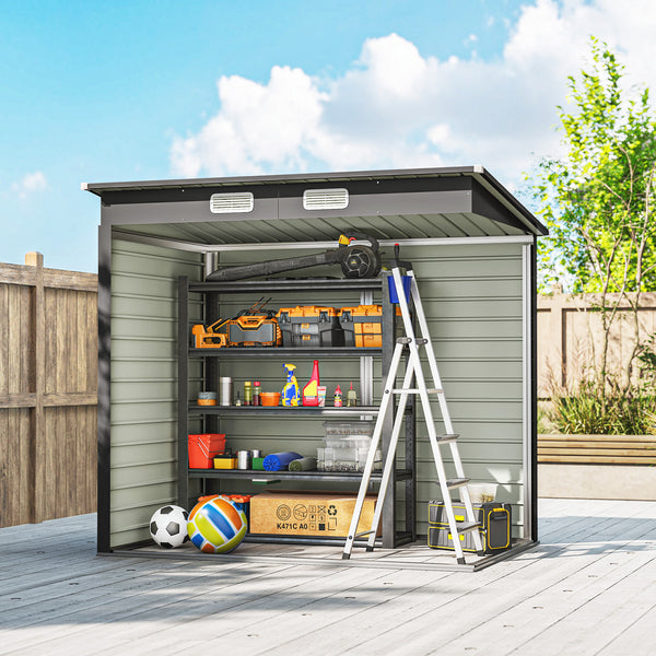 6 x 4FT Outdoor Storage Shed, Easy to Assemble Galvanized Metal Garden Shed, Waterproof Tool Shed with Lockable Door and 2 Vents for Backyard, Lawn, Patio, Grey