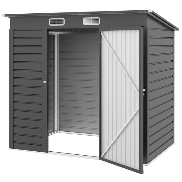 6.3 x 4.3FT Garden Shed. Galvanised Metal Shed, Outdoor Tool Storage Shed with Pent Roof, Lockable Door and 2 Vents, Grey