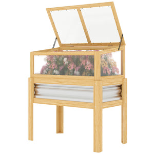 Wooden Raised Garden Bed with Detachable Greenhouse Top, Raised Garden Bed with Legs and Bed Liner, Elevated Planter Box for Flowers, Vegetables, Herbs, Natural