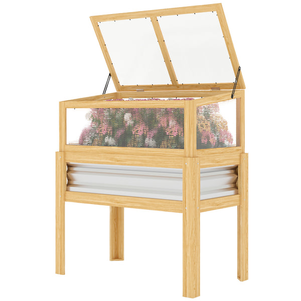 Wooden Raised Garden Bed with Detachable Greenhouse Top, Raised Garden Bed with Legs and Bed Liner, Elevated Planter Box for Flowers, Vegetables, Herbs, Natural
