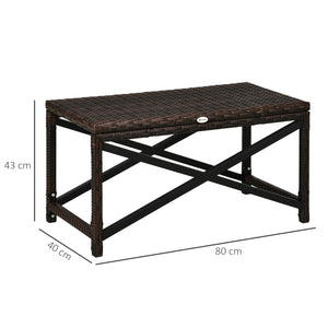 Outdoor Coffee Table, Garden PE Rattan Side Table with Plastic Board Under the Full Woven Table Top and X-Shape Frame for Patio, Balcony, Mixed Brown