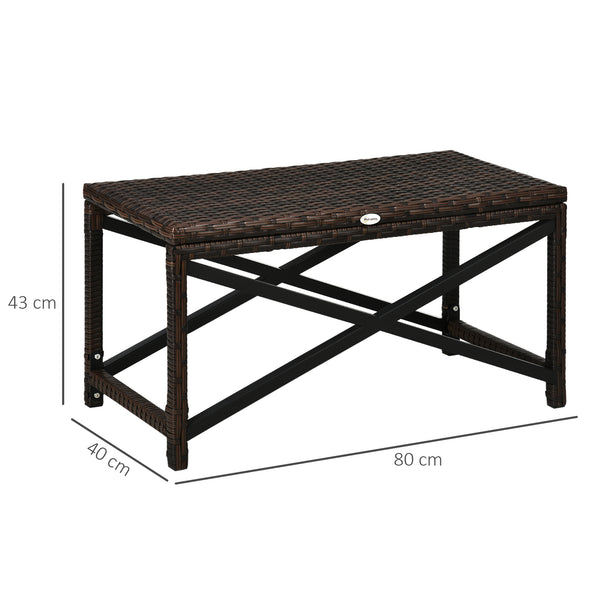 Outdoor Coffee Table, Garden PE Rattan Side Table with Plastic Board Under the Full Woven Table Top and X-Shape Frame for Patio, Balcony, Mixed Brown