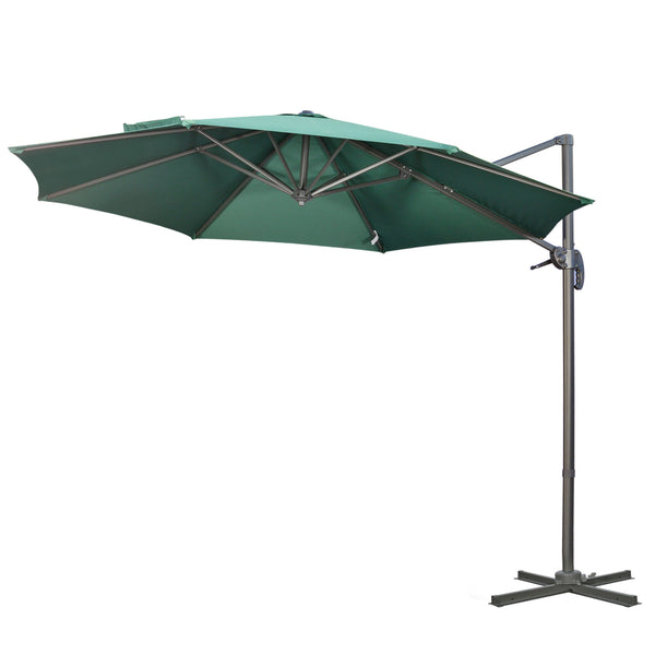 3 x 3(m) Cantilever Parasol with Cross Base, Garden Umbrella with 360° Rotation, Crank Handle and Tilt for Outdoor, Patio, Green