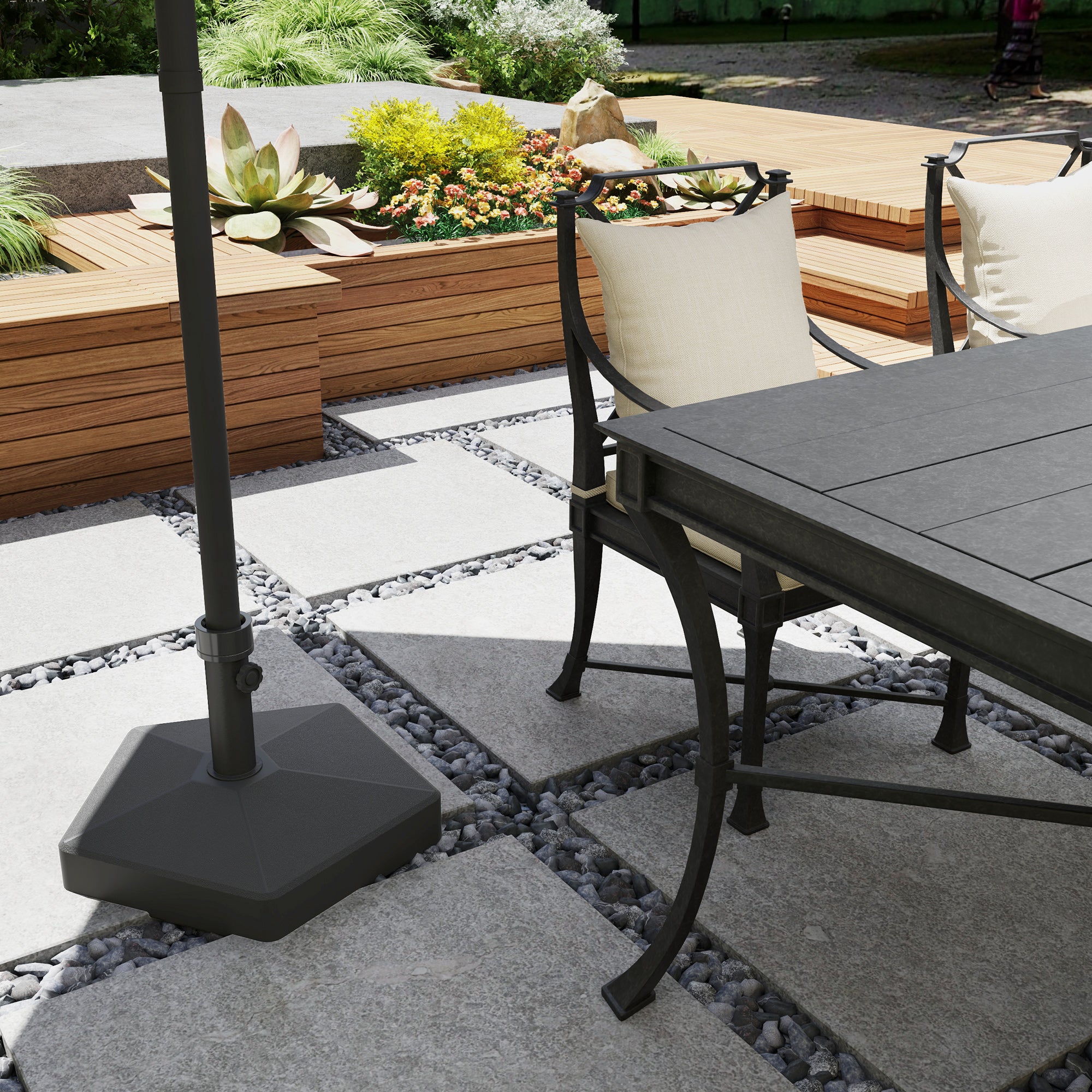 Outsunny Patio Umbrella Base Holder, Heavy Duty Outdoor Umbrella Stand Base, Filled Up to 42lbs with Stand or 33lbs with Water for Garden, Poolside, B