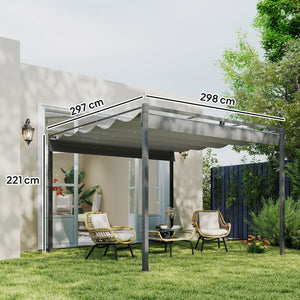 3 x 3(m) Garden Pergola with Retractable Roof and Magnetic Fixture, Outdoor Gazebo Pergola Kit Sun Shade Canopy, UPF30+, Grey