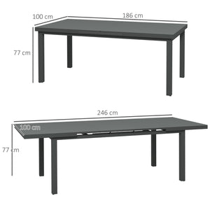 Extending Garden Table, Rectangle Outdoor Dining Table for 6-8, Aluminium Frame, for Lawn Balcony - Charcoal Grey