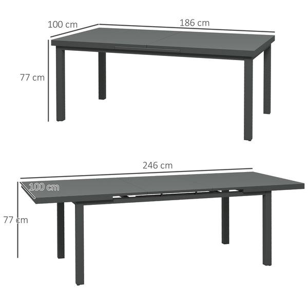 Extending Garden Table, Rectangle Outdoor Dining Table for 6-8, Aluminium Frame, for Lawn Balcony - Charcoal Grey