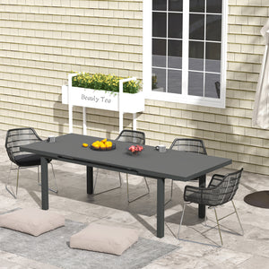 Extending Garden Table, Rectangle Outdoor Dining Table for 6-8, Aluminium Frame, for Lawn Balcony - Charcoal Grey
