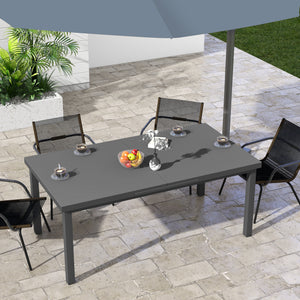 Extending Garden Table, Rectangle Outdoor Dining Table for 6-8, Aluminium Frame, for Lawn Balcony - Charcoal Grey