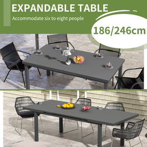 Extending Garden Table, Rectangle Outdoor Dining Table for 6-8, Aluminium Frame, for Lawn Balcony - Charcoal Grey