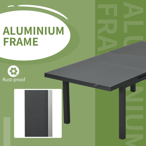 Extending Garden Table, Rectangle Outdoor Dining Table for 6-8, Aluminium Frame, for Lawn Balcony - Charcoal Grey
