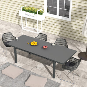 Extending Garden Table, Rectangle Outdoor Dining Table for 6-8, Aluminium Frame, for Lawn Balcony - Charcoal Grey