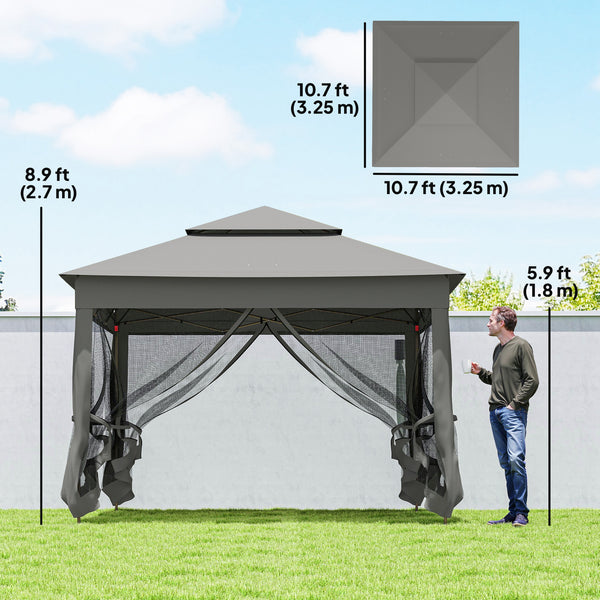 11' x 11' Pop Up Canopy, Outdoor Canopy Shelter Event Tent with 2-Tier Soft Top, Removable Zipper Netting and Storage Bag, for Patio, Backyard, Garden, Camping, Dark Grey