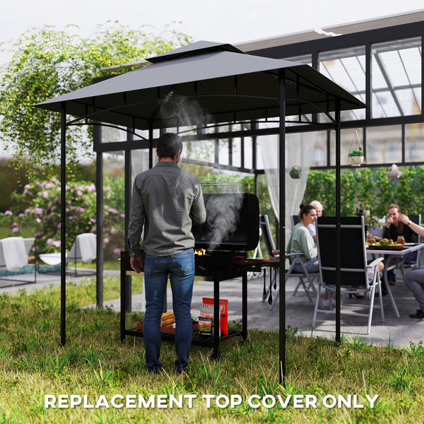 Outsunny Grill Gazebo Canopy Replacement Roof, UPF50+ Protected, 5' x 8' Outdoor BBQ Canopy Replacement Cover, Double Tiered Grill Canopy Replacement Cover, TOP COVER ONLY, Dark Gray