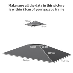 Grill Gazebo Replacement Canopy Roof for 1.5 x 2.4m Frame, UPF50+ Protection, Double Tiered 5' x 8' Outdoor BBQ Gazebo Cover Replacement, TOP COVER ONLY, Dark Grey