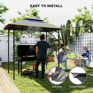 Grill Gazebo Replacement Canopy Roof for 1.5 x 2.4m Frame, UPF50+ Protection, Double Tiered 5' x 8' Outdoor BBQ Gazebo Cover Replacement, TOP COVER ONLY, Dark Grey