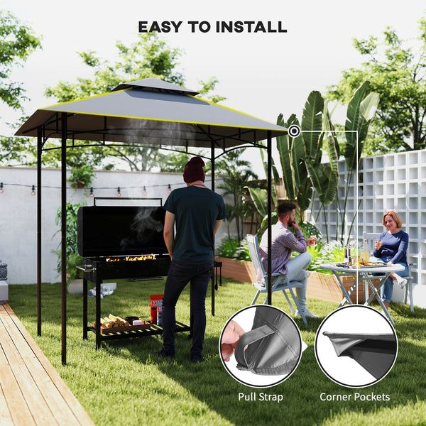 Grill Gazebo Replacement Canopy Roof for 1.5 x 2.4m Frame, UPF50+ Protection, Double Tiered 5' x 8' Outdoor BBQ Gazebo Cover Replacement, TOP COVER ONLY, Dark Grey