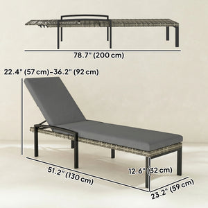 Chaise Lounge Chairs Outdoor, Set of 2 Wicker Patio Lounge Chairs with 5-Level Adjustable Backrest, Cushion, Rattan Sun Reclining Lounger for Backyard, Garden, Light Grey