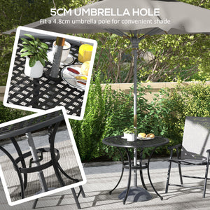Φ85cm Round Garden Dining Table, Cast Aluminium Coffee Table with Parasol Hole and Adjustable Foot Pad, Patio Table for Outdoor, Balcony, Poolside, Black