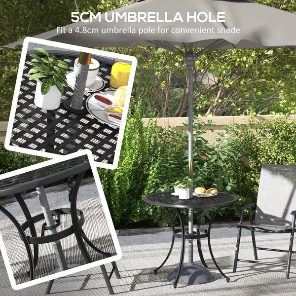 Φ85cm Round Garden Dining Table, Cast Aluminium Coffee Table with Parasol Hole and Adjustable Foot Pad, Patio Table for Outdoor, Balcony, Poolside, Black