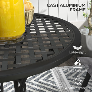 Φ85cm Round Garden Dining Table, Cast Aluminium Coffee Table with Parasol Hole and Adjustable Foot Pad, Patio Table for Outdoor, Balcony, Poolside, Black