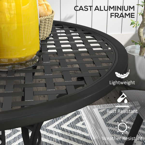 Φ85cm Round Garden Dining Table, Cast Aluminium Coffee Table with Parasol Hole and Adjustable Foot Pad, Patio Table for Outdoor, Balcony, Poolside, Black