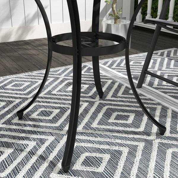 Φ85cm Round Garden Dining Table, Cast Aluminium Coffee Table with Parasol Hole and Adjustable Foot Pad, Patio Table for Outdoor, Balcony, Poolside, Black