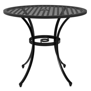 Φ85cm Round Garden Dining Table, Cast Aluminium Coffee Table with Parasol Hole and Adjustable Foot Pad, Patio Table for Outdoor, Balcony, Poolside, Black