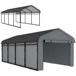 12' x 20' x 8.5' Heavy Duty Metal Carport, Waterproof Car Shelter Garage Canopy with Galvanized Metal Roof and Removable Sidewalls for Cars, Boats and Trucks, Light Grey