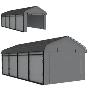 12' x 20' x 8.5' Heavy Duty Metal Carport, Waterproof Car Shelter Garage Canopy with Galvanized Metal Roof and Removable Sidewalls for Cars, Boats and Trucks, Light Grey