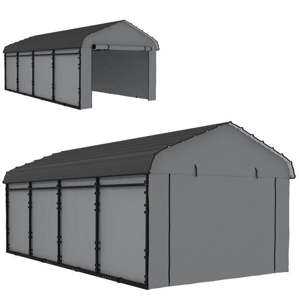 12' x 20' x 8.5' Heavy Duty Metal Carport, Waterproof Car Shelter Garage Canopy with Galvanized Metal Roof and Removable Sidewalls for Cars, Boats and Trucks, Light Grey