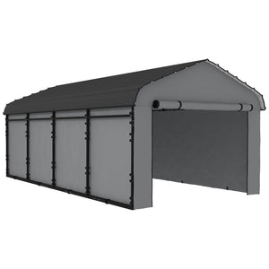 12' x 20' x 8.5' Heavy Duty Metal Carport, Waterproof Car Shelter Garage Canopy with Galvanized Metal Roof and Removable Sidewalls for Cars, Boats and Trucks, Light Grey