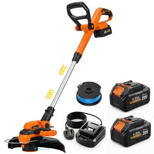 Cordless Strimmer with 2 x 4.0Ah Lithium Batteries & Charger, 2-in-1 Lightweight Cordless Grass Trimmer and Lawn Edger with Adjustable Pole, Head & Handle, 8000 RPM, 25cm Cutting Width