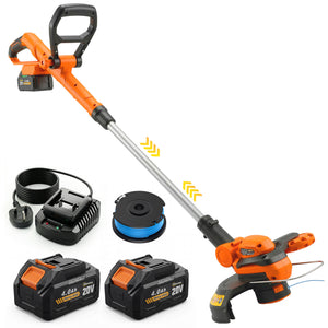 Cordless Strimmer with 2 x 4.0Ah Lithium Batteries & Charger, 2-in-1 Lightweight Cordless Grass Trimmer and Lawn Edger with Adjustable Pole, Head & Handle, 8000 RPM, 25cm Cutting Width