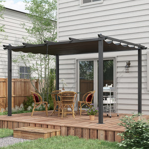 3 x 4m Pergola with Retractable Roof, Aluminium Frame Garden Gazebo Canopy Outdoor Sun Shade Shelter for Grill, Patio, Deck, Dark Grey