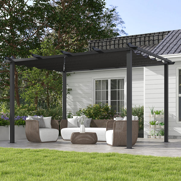 3 x 4m Pergola with Retractable Roof, Aluminium Frame Garden Gazebo Canopy Outdoor Sun Shade Shelter for Grill, Patio, Deck, Dark Grey