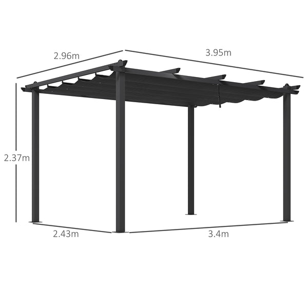 3 x 4m Pergola with Retractable Roof, Aluminium Frame Garden Gazebo Canopy Outdoor Sun Shade Shelter for Grill, Patio, Deck, Dark Grey