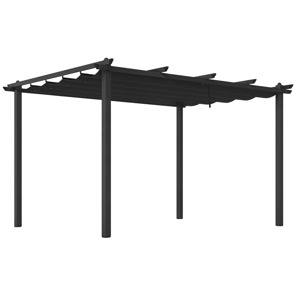 3 x 4m Pergola with Retractable Roof, Aluminium Frame Garden Gazebo Canopy Outdoor Sun Shade Shelter for Grill, Patio, Deck, Dark Grey