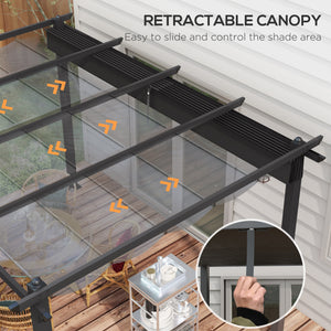 3 x 4m Pergola with Retractable Roof, Aluminium Frame Garden Gazebo Canopy Outdoor Sun Shade Shelter for Grill, Patio, Deck, Dark Grey