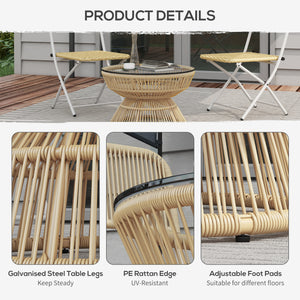 Rattan Outdoor Coffee Table, Patio End Table with Tempered Glass Tabletop & Steel Frame, Round Side Table Wicker Furniture for Backyard Lawn Balcony, Nature Wood